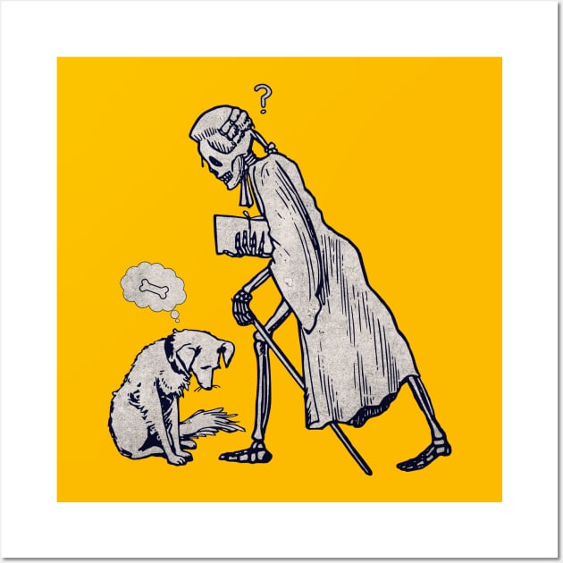 Skeleton Poet and Dog Staring Encounter, Skeleton Funny Wall Art by vystudio